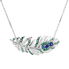 Collier Panache - Signature - or blanc 18 carats avec saphirs et émeraudes synthétiques
