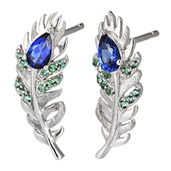 Boucles d'oreilles Panache - Altesse - or blanc 18 carats avec saphirs et émeraudes synthétiques