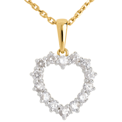 Pandantiv Inimă decoltată diamante - 0.9 carate - 14 diamante - aur galben şi aur galben de 18K