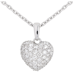 Pandantiv inimă din aur alb de 18K pavat - 0.67 carate - 50 de diamante