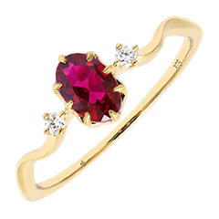 Rubra Ring – 9-karätiges Gelbgold mit synthetischen Diamanten und synthetischem Rubin