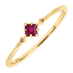 Norée Ring – 9-karätiges Gelbgold (375/1000), synthetischer Rubin