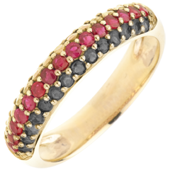 Ring Deutschland - Gold mit schwarzen Diamanten und Edelsteinen