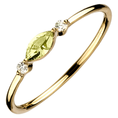 Ring Auge des Orients - Kleines Modell - Peridot und Diamanten - 9 Karat Gelbgold