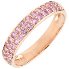 Ring Paradijsvogel - twee rijen - roségoud en Roze Saffier - 9 karaat goud