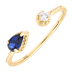 Echo Ring – 9 karaat geelgoud, synthetische saffier en diamant