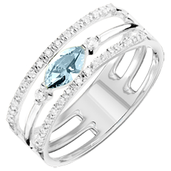 Ring Oriëntale Uitstraling - groot model - Blauwe Topaas en Diamanten - 9 karaat witgoud