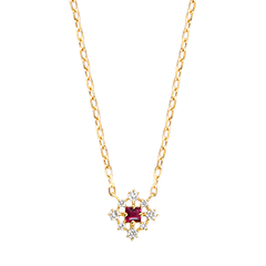 Rubisca Ketting – 9 karaat geelgoud, robijn en synthetische diamanten