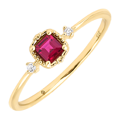 Garance Ring – 9 karaat geelgoud, robijn en synthetische diamanten