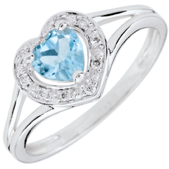 Ring Vrolijk Hart - blauwe topaaz - 18 karaat witgoud