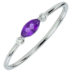 Ring Oriëntale Uitstraling - klein model - amethist en Diamanten - 9 karaat witgoud