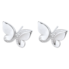 Pendientes Paseo Soñado - dormilonas Mariposa Cascada - oro blanco 9 quilates y diamantes