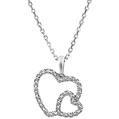 Pendentif Abondance - Double Coeur - or blanc 9 carats et diamants