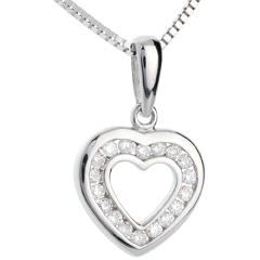 Pendentif coeur en abyme - or blanc 9 carats pavé - 18 diamants - 0.18 carat
