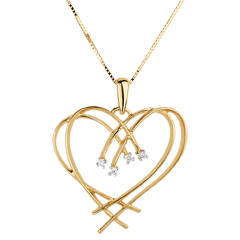 Pendentif Coeur étincelles - 4 diamants - or jaune 18 carats