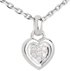 Pendentif coeur pavé or blanc 18 carats - 0.12 carat - 7 diamants