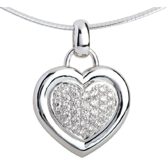 Pendentif coeur pavé or blanc 18 carats (TGM) - 0.75 carat - 31 diamants