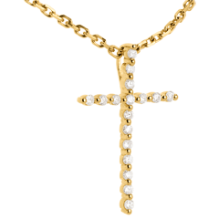 Pendentif croix pavée or jaune 9 carats - 17 diamants