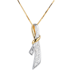Pendentif Doux Noeud - 10 diamants - or blanc et or jaune 18 carats