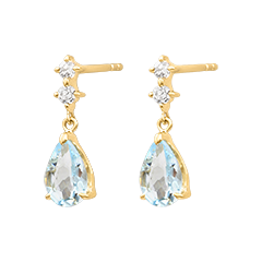 Pendientes colgantes Elvara – Oro amarillo de 9 quilates, aguamarinas y diamantes sintéticos