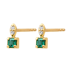 Pendientes Soléane – Oro amarillo de 9 quilates con esmeraldas y diamantes sintéticos
