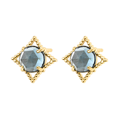 Pendientes tipo botón Thaléa – Oro amarillo de 9 quilates y topacios azules