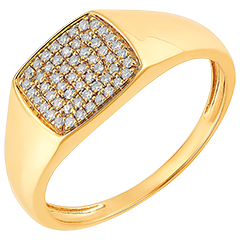 Pierścionek Światłocień - Sygnet Eneasz z diamentami - 9 karatowe żółte złoto i diamenty