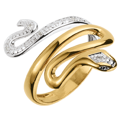 Inel Plimbare Imaginară - Ameninţare Preţioasă - două nuanţe de aur şi diamante - aur alb şi aur galben de 18K