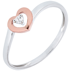 Bague Petits Coeurs - diamant 0.03 carat - or blanc et or rose 18 carats