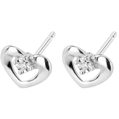 Boucles d'oreilles puces jolis coeurs or blanc 18 carats et diamants