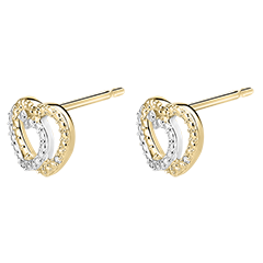 Boucles d'Oreilles Puces Précieux Secret - Cœur Complices - or blanc et or jaune 9 carats et diamants 
