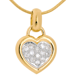 Pendentif coeur pavé or jaune 18 carats - 0.26 carat - 13 diamants
