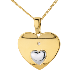 Pendentif Coeurs unis - or blanc et or jaune 9 carats