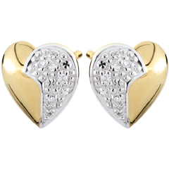 Boucles d'oreilles Coeurs en vague - or blanc et or jaune 9 carats