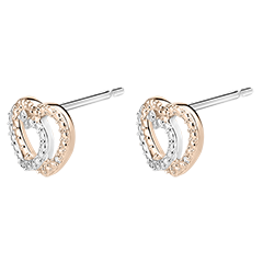 Boucles d'Oreilles Puces Précieux Secret - Cœur Complices - or blanc et or rose 18 carats et diamants 