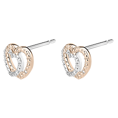 Boucles d'Oreilles Puces Précieux Secret - Cœur Complices - or blanc et or rose 9 carats et diamants