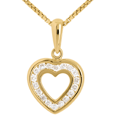 Pendentif coeur en abyme - 18 diamants - 0.18 carat - or jaune 9 carats