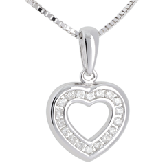 Pendentif coeur en abyme - or blanc 18 carats pavé - 0.25 carat - 18 diamants