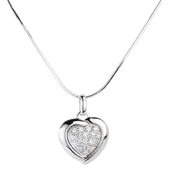 Pendentif or blanc 18 carats Sweet Heart - 18 diamants - 0.2 carat