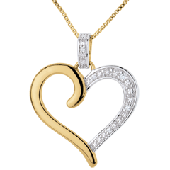 Pendentif Coeur Amazone - or blanc et or jaune 18 carats