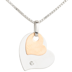 Pendentif Coeurs Modernes - or blanc et or rose 9 carats