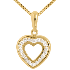 Pendentif coeur en abyme - or jaune 18 carats pavé - 18 diamants - 0.18 carat