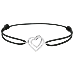 White Gold-Black-Cord-Entwined-Heart-Bracelet