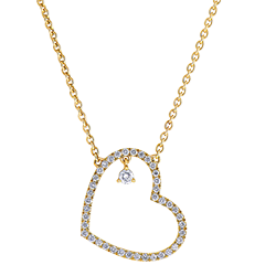 Precious Secret Necklace - Leaning Heart - yellow gold 9 carats and diamonds