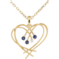 Colgante Corazón Destellos - oro amarillo 9 quilates - diamante y zafiros