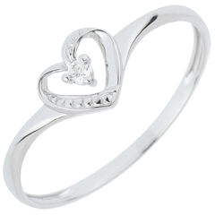 Anillo Solitario Corazón de Amor - oro blanco 18 quilates