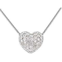 Collar corazón empedrado oro blanco - 0.85 quilates - 50 diamantes
