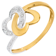 Anillo Corazones Unidos dos oros - oro blanco y oro amarillo 9 quilates