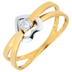 Anello Cuore volteggio - Oro bianco e Oro giallo - 9 carati - Diamante