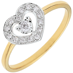 Anello Cuore Tiphanie - Oro bianco e Oro giallo - 9 carati - 15 Diamanti - 0.10 carati